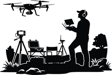 Drone Pilot and Aerial Photography Activities Silhouette Collection © Rafiqul