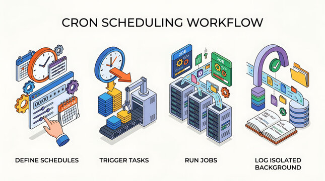 Cron scheduling workflow with automation tasks and job logging