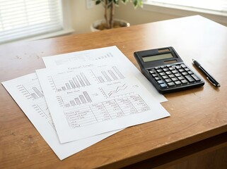 Obraz premium Financial Documents with Calculator and Pen on Office Desk