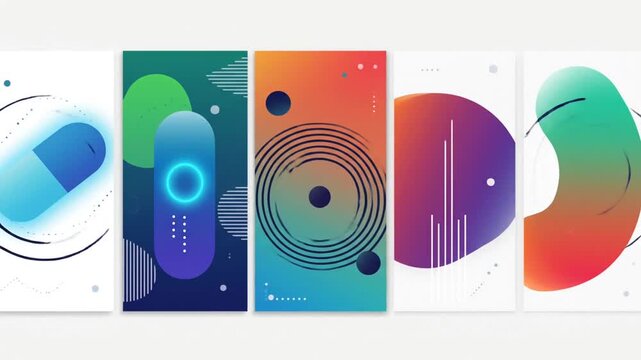 Five vertical abstract smartphone wallpaper designs.