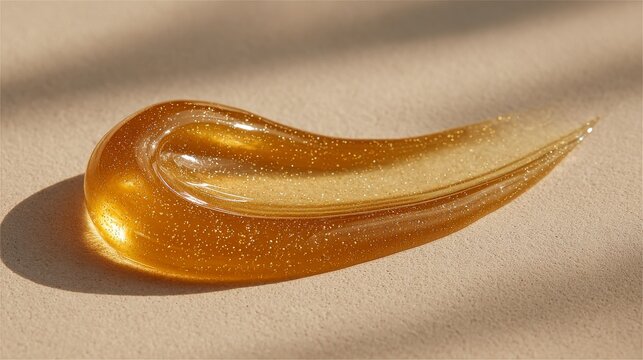 Golden Shimmering Serum Smear On Minimal Cosmetic Background