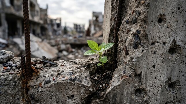 Symbol of Hope Growing in Destroyed City