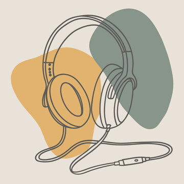 Outline drawing sketch headphones vector illustration