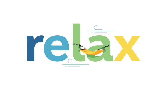 Relax Typography Design with Hammock and Breeze Elements for Vacation and Wellness Concept