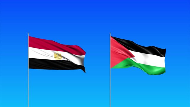 Egypt and Palestine Flags Animation Loop, Waving National Flags Background