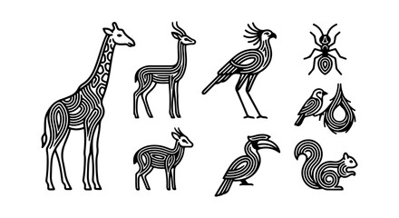 Stylized African Wildlife Vector Icons, Safari Animals Collection, Nature Graphics © Sidratul