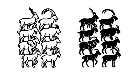 Obraz premium Goat icon set, outline and solid, white background, vector illustration