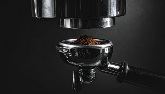 Close-up of Espresso Machine Preparing Ground Coffee in Portafilter
