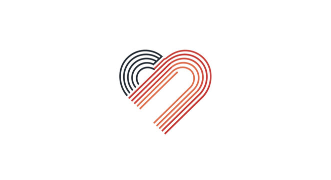 Minimalist heart logo design with parallel red and blue lines