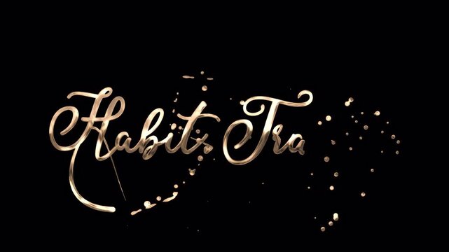 Habit Tracker gold writing animation with sparkling particles rendered in 4K resolution transparent background