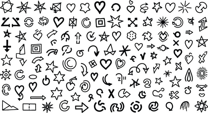 A collection of cute hand drawn doodles in black ink