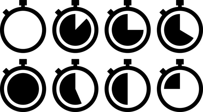 Set of stopwatch icons with different time intervals isolated on white background