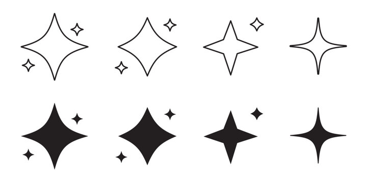 AI Artificial Intelligence Minimal Line Icon Set. AI and sparkling clean icons artificial intelligence. Generative ai sparkle icon set, AI star and square, artificial intelligence.