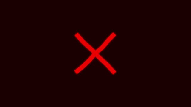 Glowing cross mark looping animated icon. Abstract cancel mark icon animation on dark background.