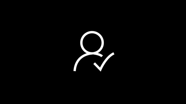 Verified user profile with a curve check mark icon animation. User profile icon animation turning into a curve check mark.