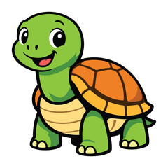 Obraz premium Adorable green cartoon turtle character smiling, presenting a friendly and cheerful mascot design for children's themes and products
