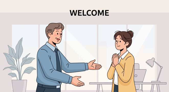 The boss greets a team member on a day in the office.