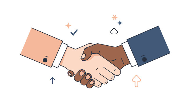 Confident boss shakes hands on a new deal during the day with colleagues.