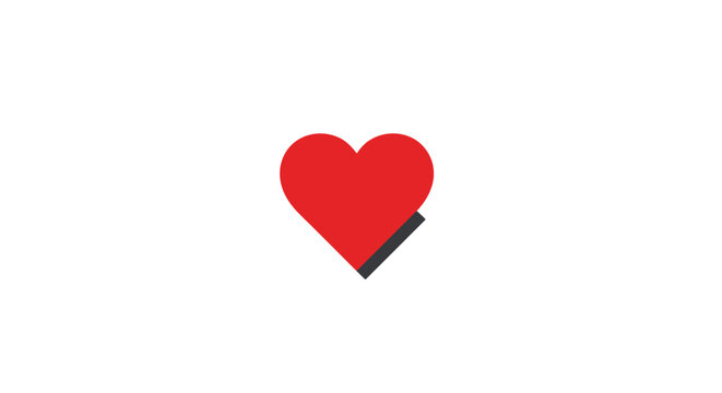Minimalist red heart icon with shadow on white background