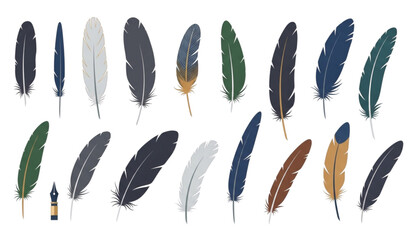 Modern feather silhouette and quill flat vector set © Prodip