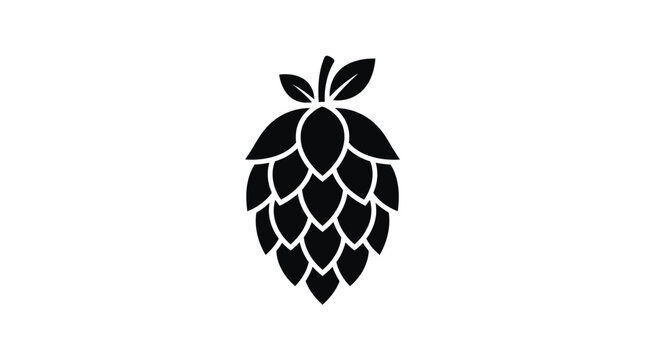 Minimalist beer hop cone vector icon, black silhouette of brewery hop plant, organic humulus lupulus flower for craft beer branding and pub logos