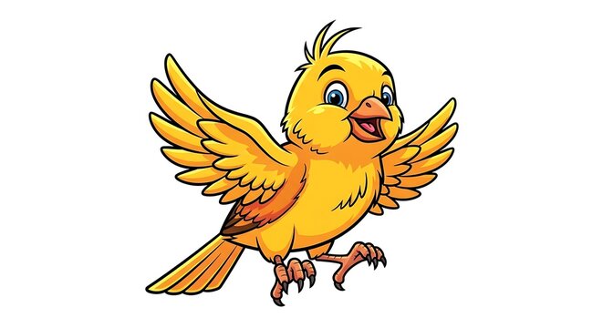 Cartoon rooster with yellow feathers and red comb.