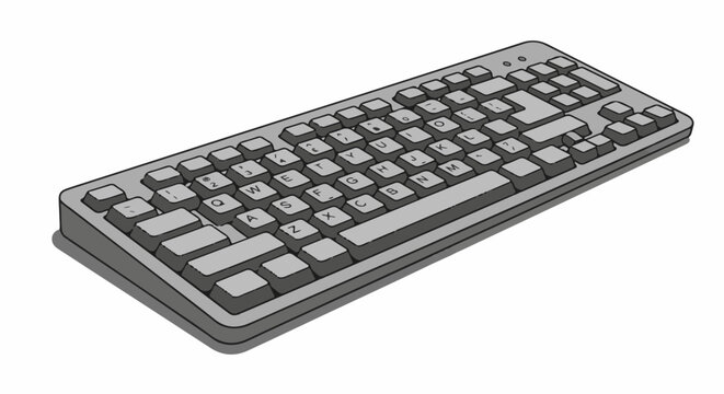 A gray computer keyboard with keys labeled with letters and numbers is shown from a slightly elevated angle
