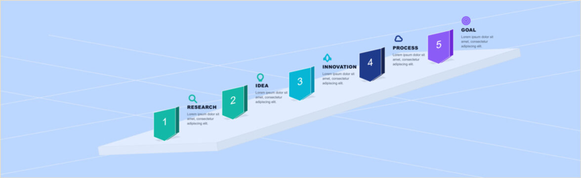 Colorful software development icons on white platform in light blue background for technology and coding