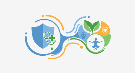 Fototapeta premium Health & Wellness Concepts: Shield, Stethoscope, Yoga, Heart, Nature, Lifestyle