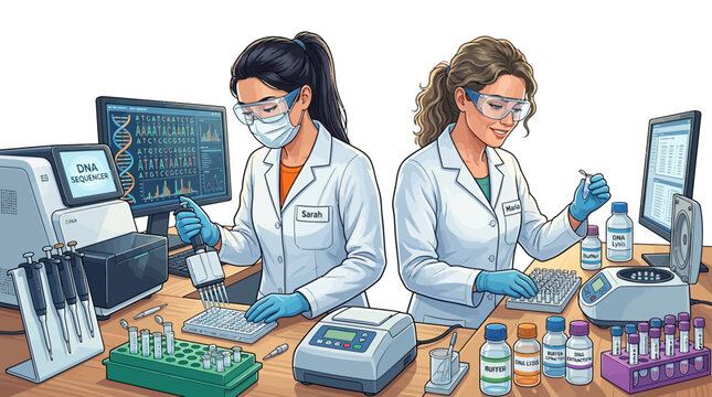 Female Scientists in Lab: DNA Sequencing and Research