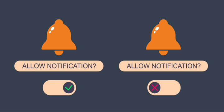 Notification bell icon with allow and deny choice for user interface settings
