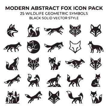 Modern abstract fox icon pack of 25 wildlife geometric symbols with wildlife