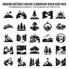 Fototapeta premium Modern abstract nature and mountain river branding icon pack with mountain