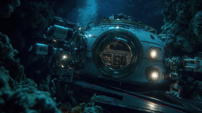Advanced submersible craft embarking on a deep-sea exploration mission, revealing the mysteries of the ocean floor.