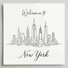 Fototapeta premium Welcome to New York City Skyline Line Art Illustration