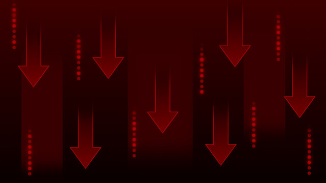 Red stock market arrow down on financial chart displaying, bear crash and investment loss representing, economic crisis recession and business failure