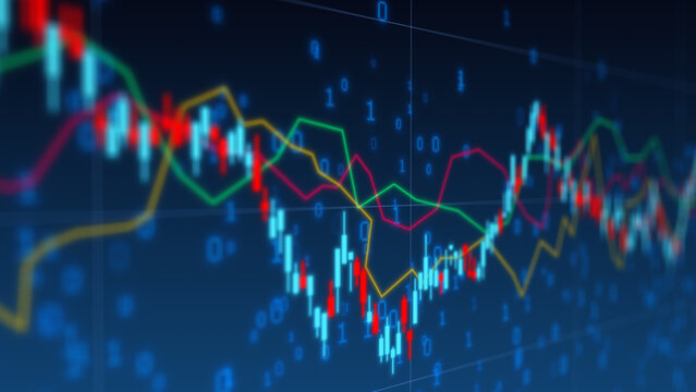 Global financial trading chart with digital stock market data, investment strategy analysis and online exchange technology bit code