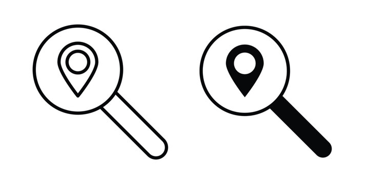 Search Location icon design pack in black colour. icon drawings