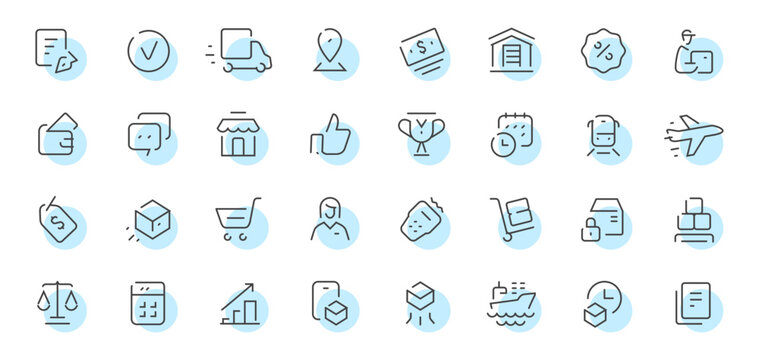 Business and e-commerce line icons set with delivery, payment and service symbols