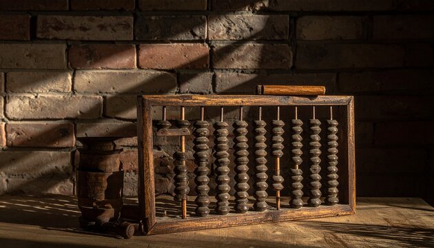"Traditional wooden abacus casting shadow, symbolizing ancient calculation, history of mathematics, and human ingenuity."