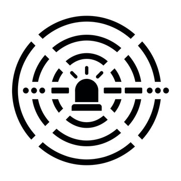 Emergency siren icon with radar signal waves, black flasher light symbol, security alarm and warning notification vector for safety apps