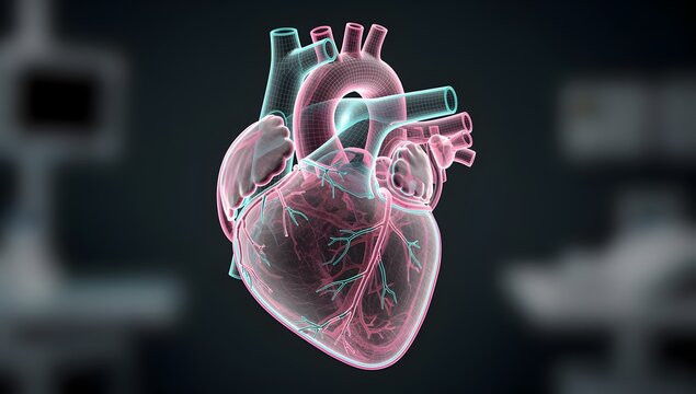 Volumetric X-Ray Hologram Human Heart Layered Transparent Sections Atrium Ventricle Internal Boundaries