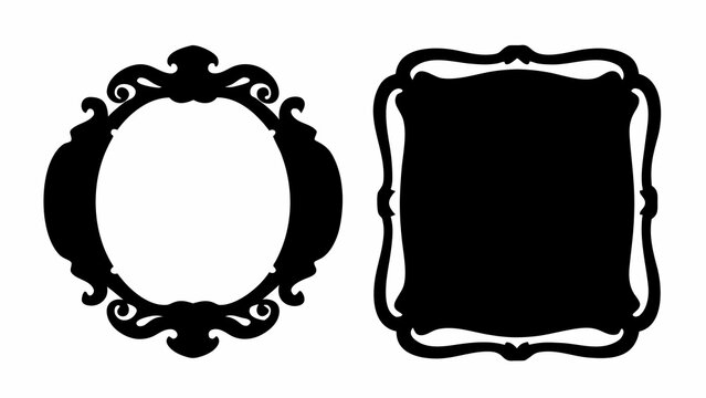 Decorative oval and rectangular frame silhouettes for design