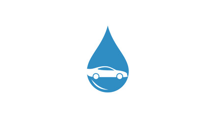 Fototapeta premium A blue water drop icon featuring a white silhouette of a generic sedan car