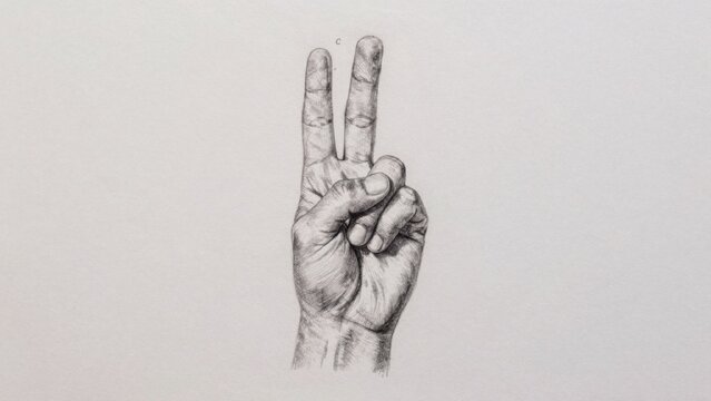 Black white drawing hand shown raised fingers pointing there small background plain black white drawing hand s