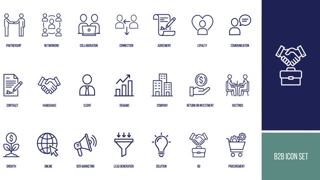 B2B business icon set minimalist outline vector design ideal for corporate website