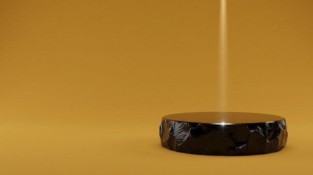 Carved black volcanic obsidian podium with hidden high-contrast light beam