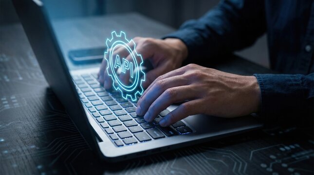 Api software automation data exchange digital transformation core ai technology programming coding laptop computer