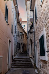 Fototapeta premium Charming stone street with historic architecture in the old town of Herceg Novi, Montenegro