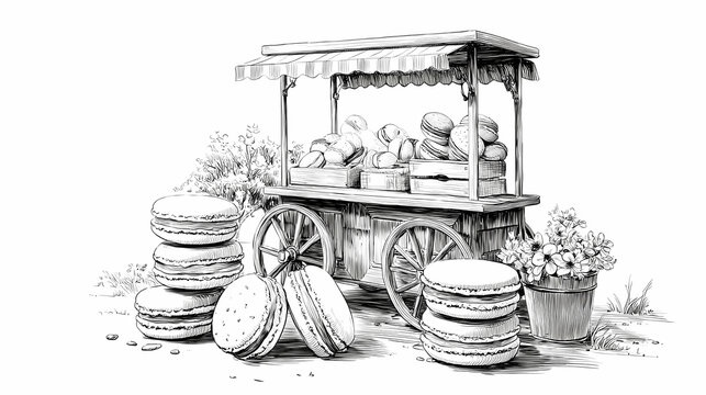 A cute kawaii dessert illustration is drawn in clean simple vector line art style, clean white background art style.